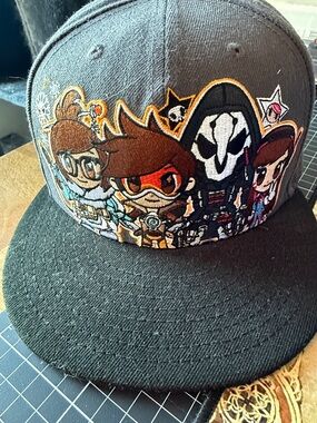 tokidoki Gray and Black Snapback Hat with Colorful Character Embroidery